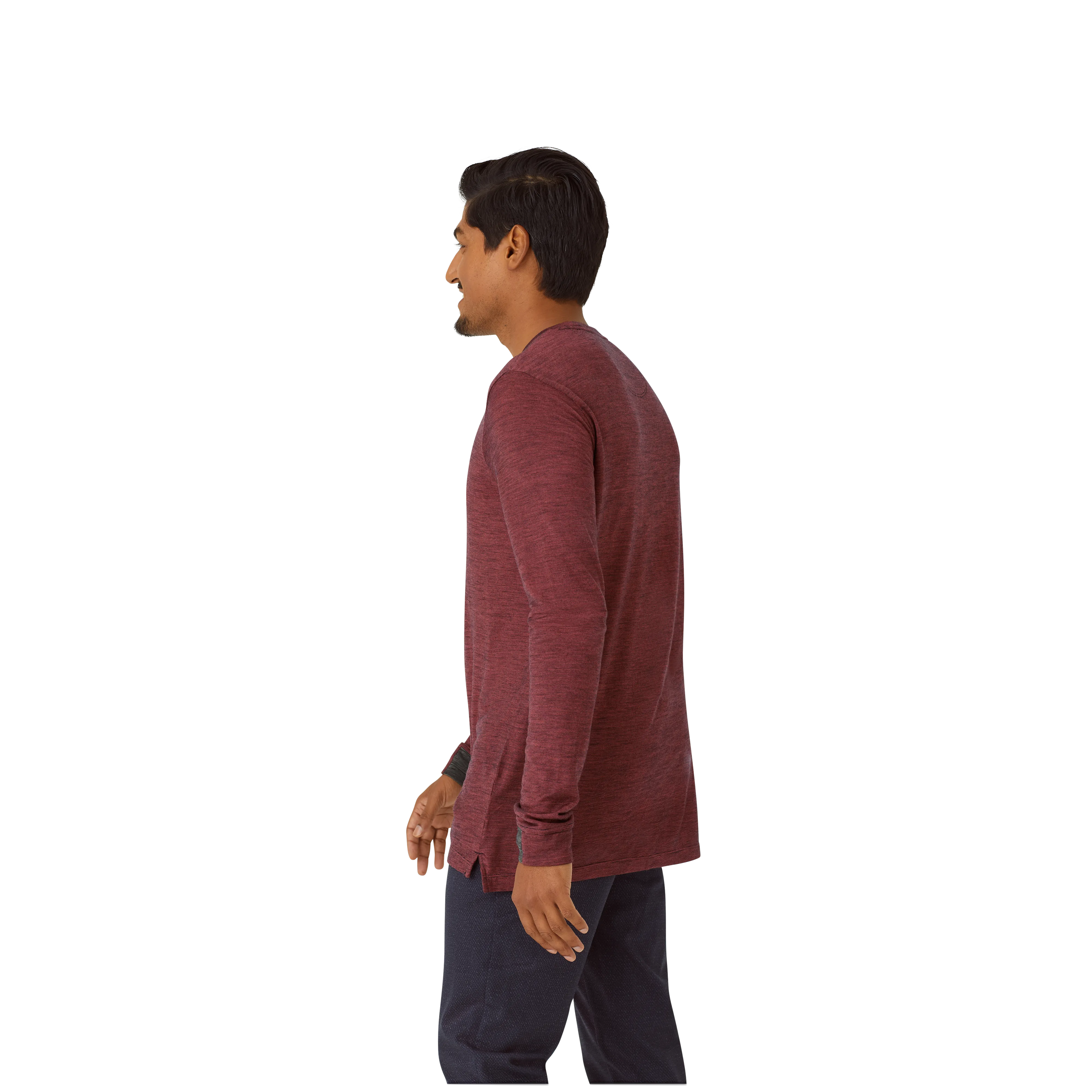 Men's Merino Wool Blend Crew Neck Long Sleeve T-Shirt