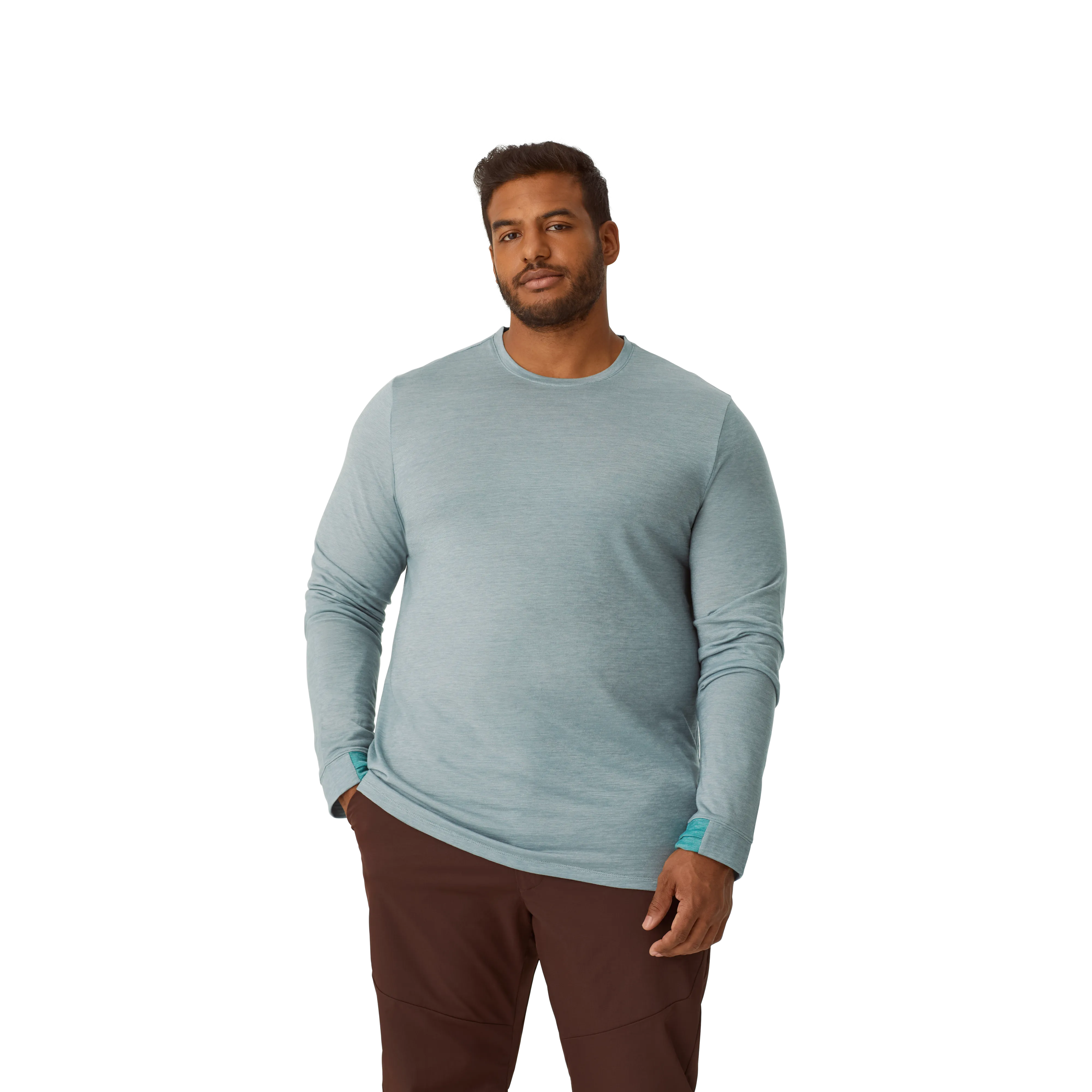 Men's Merino Wool Blend Crew Neck Long Sleeve T-Shirt