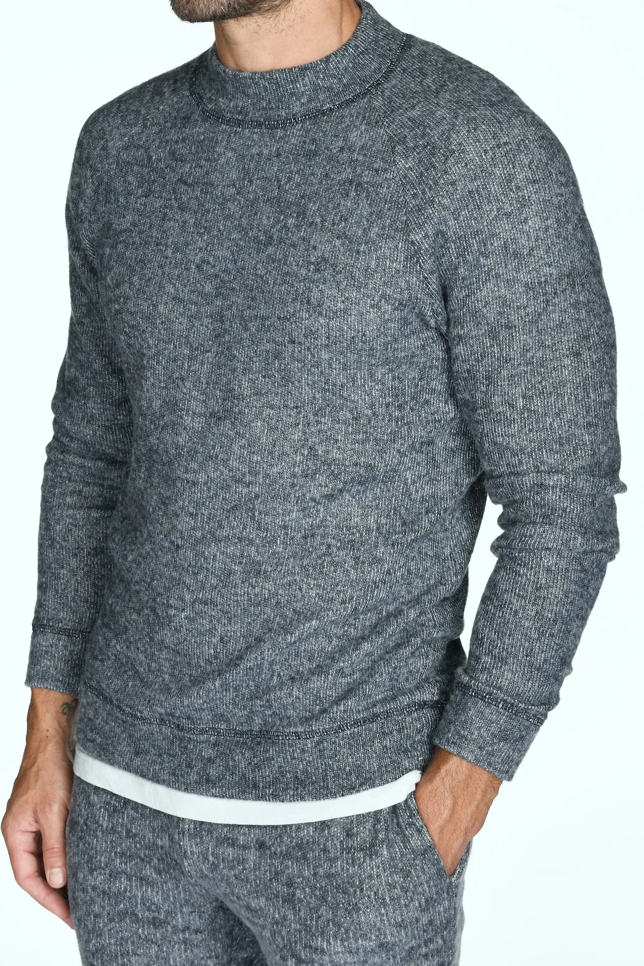 Men's Soft Knit Melange Wide Neck Pullover Sweater