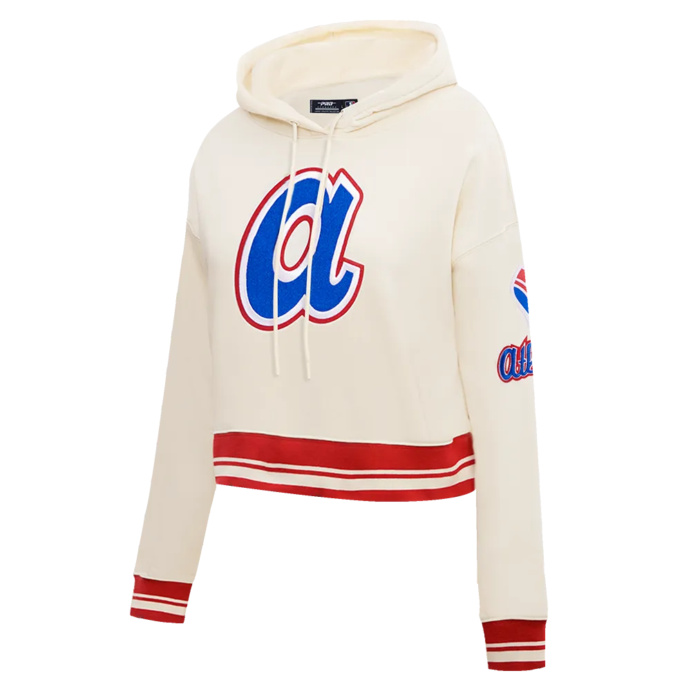 MLB ATLANTA BRAVES RETRO CLASSIC WOMEN'S RIB CROPPED PO HOODIE (EGGSHELL/ RED)