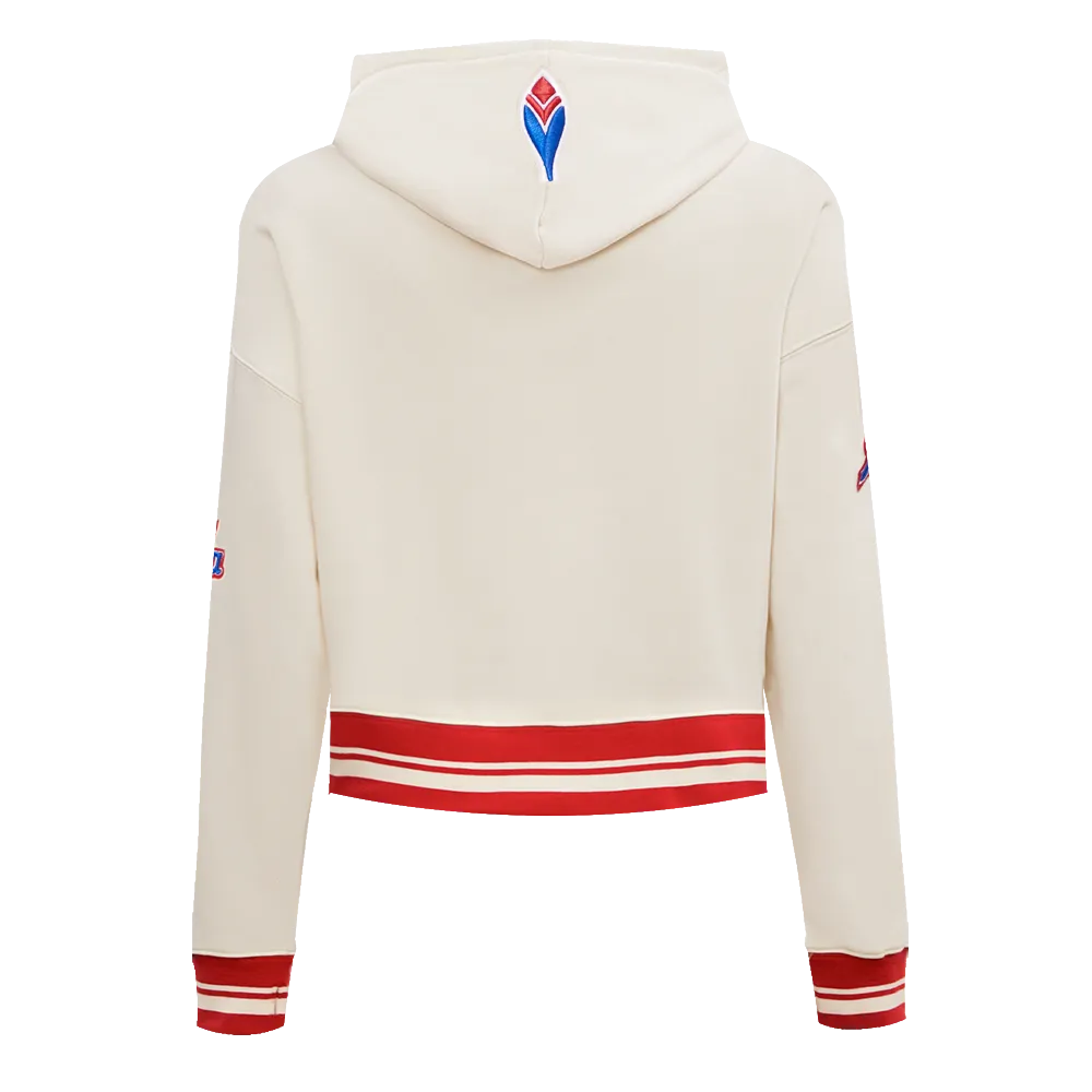 MLB ATLANTA BRAVES RETRO CLASSIC WOMEN'S RIB CROPPED PO HOODIE (EGGSHELL/ RED)