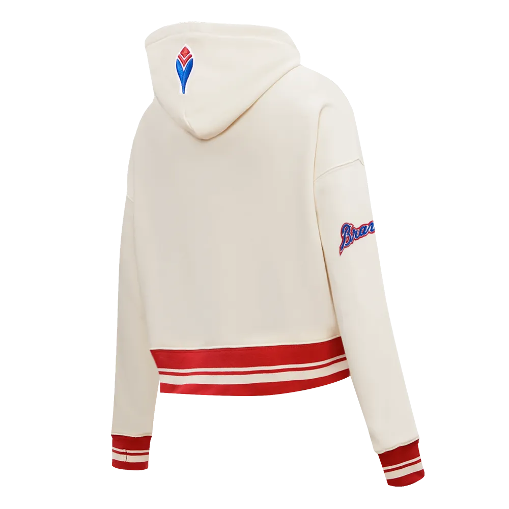 MLB ATLANTA BRAVES RETRO CLASSIC WOMEN'S RIB CROPPED PO HOODIE (EGGSHELL/ RED)