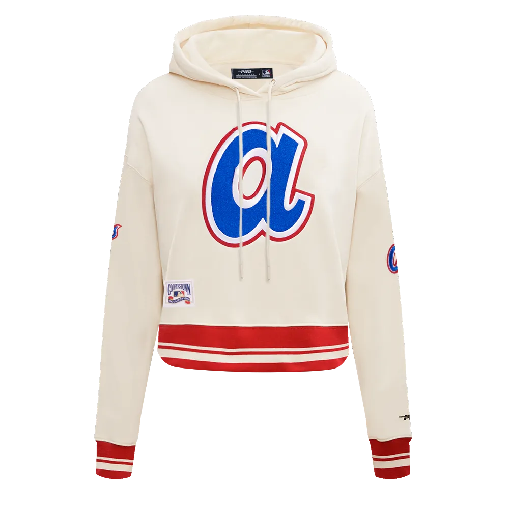 MLB ATLANTA BRAVES RETRO CLASSIC WOMEN'S RIB CROPPED PO HOODIE (EGGSHELL/ RED)