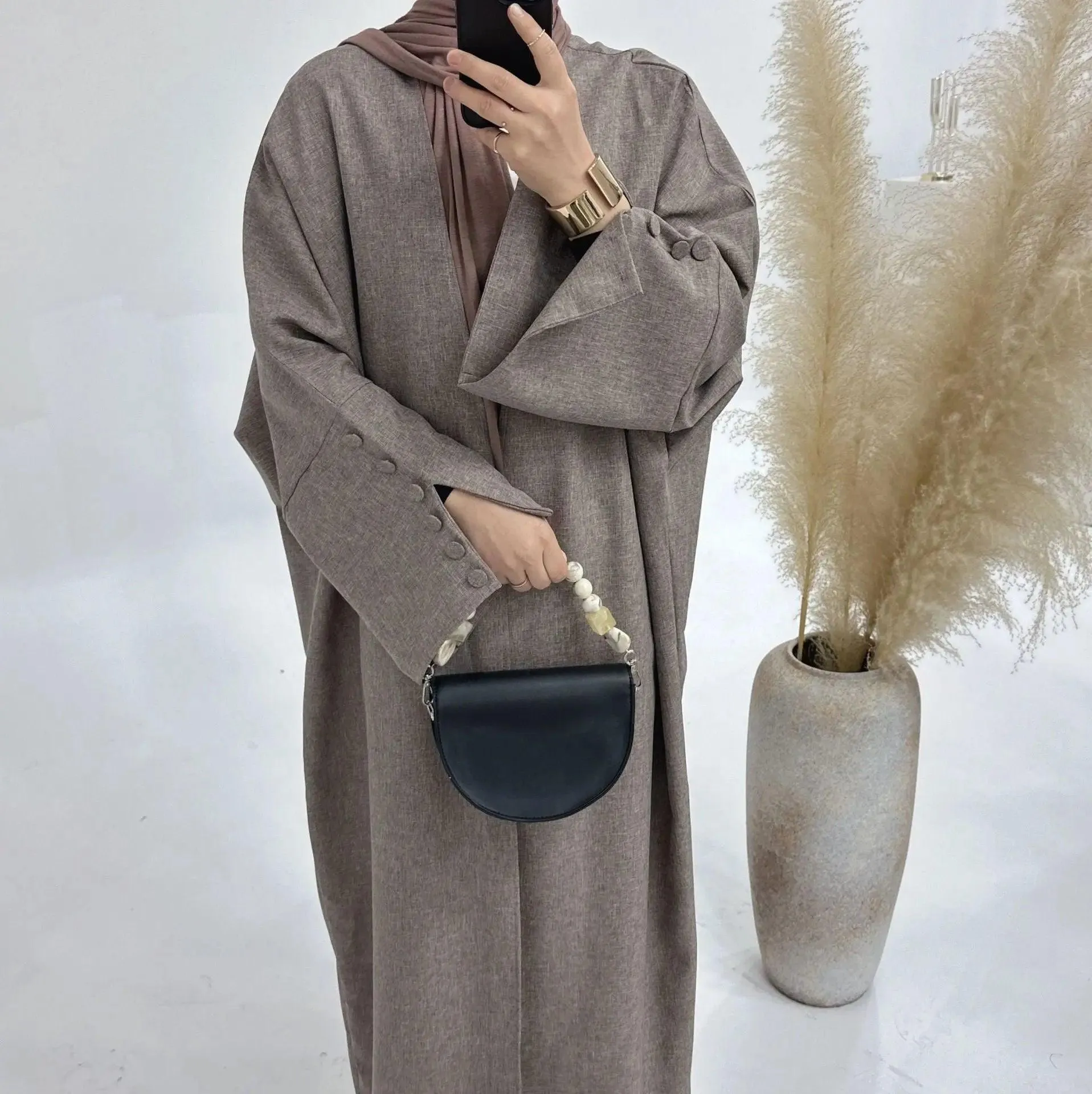 MOA042 Linen Cardigan Open Abaya