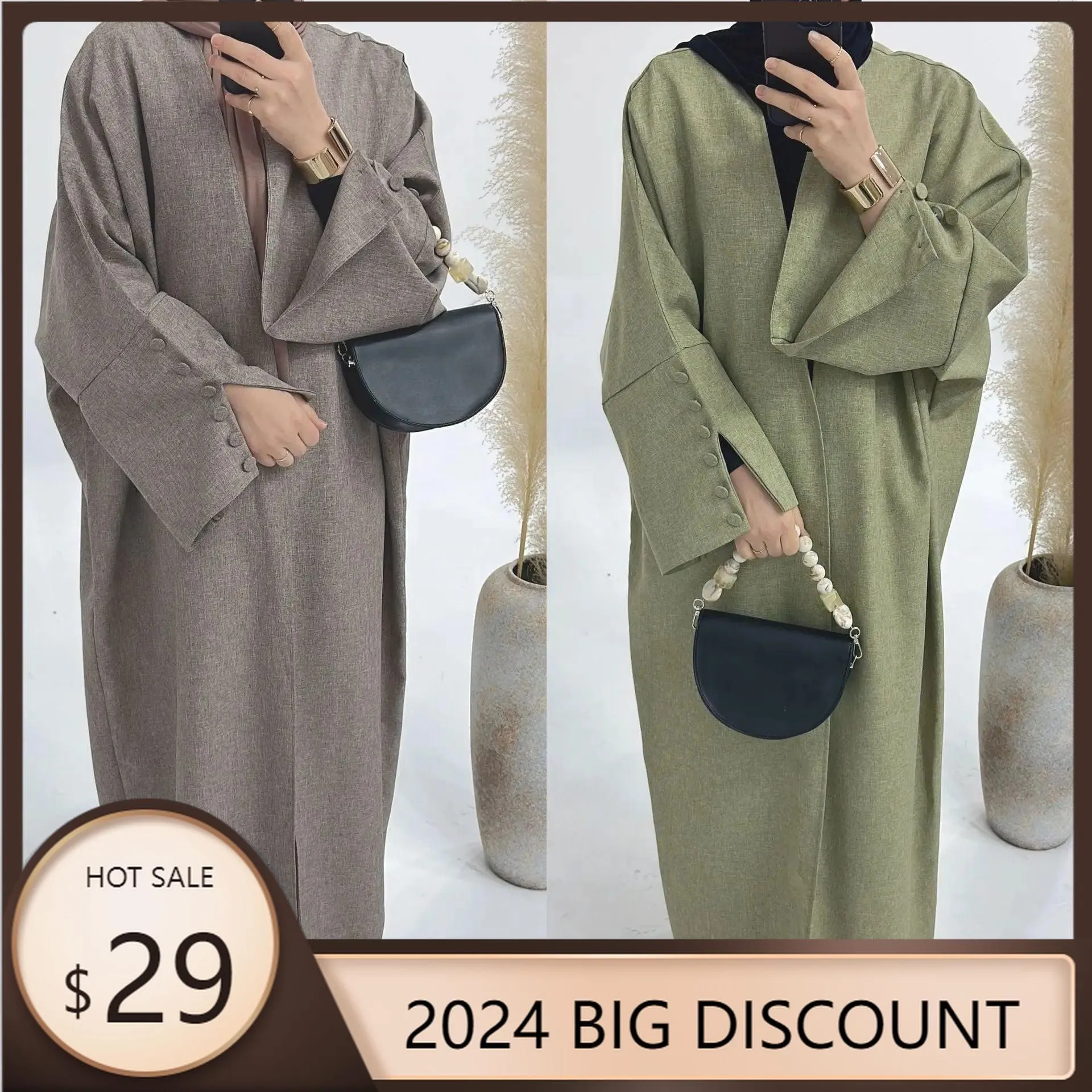 MOA042 Linen Cardigan Open Abaya