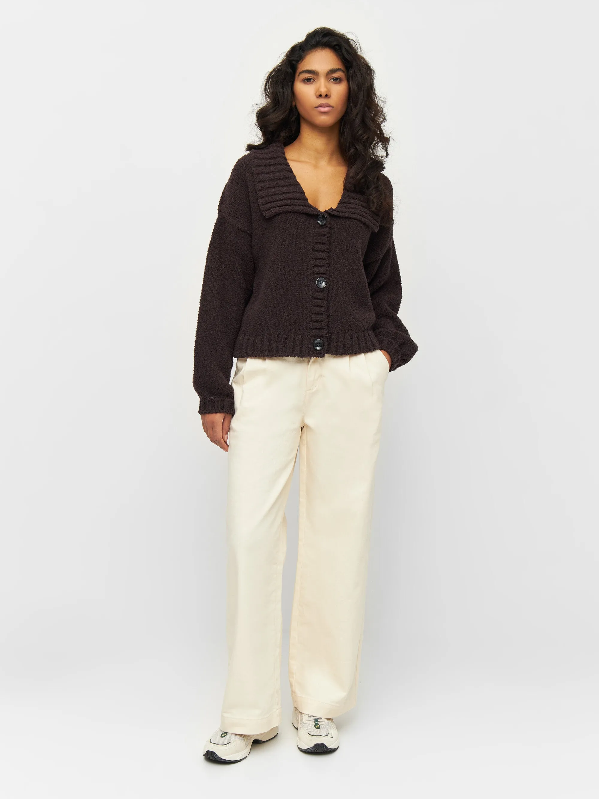 Mouline big collar cardigan - Chocolate Plum