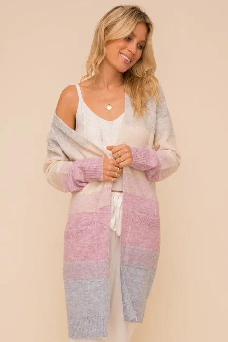 Multi-Color Fluffy Cardigan with Pockets