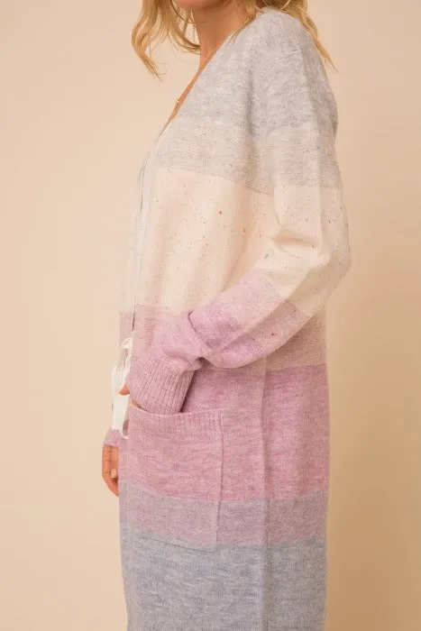 Multi-Color Fluffy Cardigan with Pockets