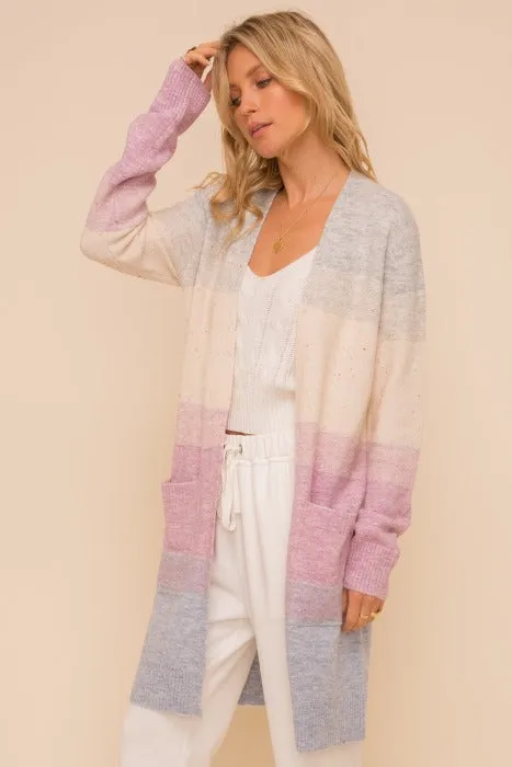 Multi-Color Fluffy Cardigan with Pockets