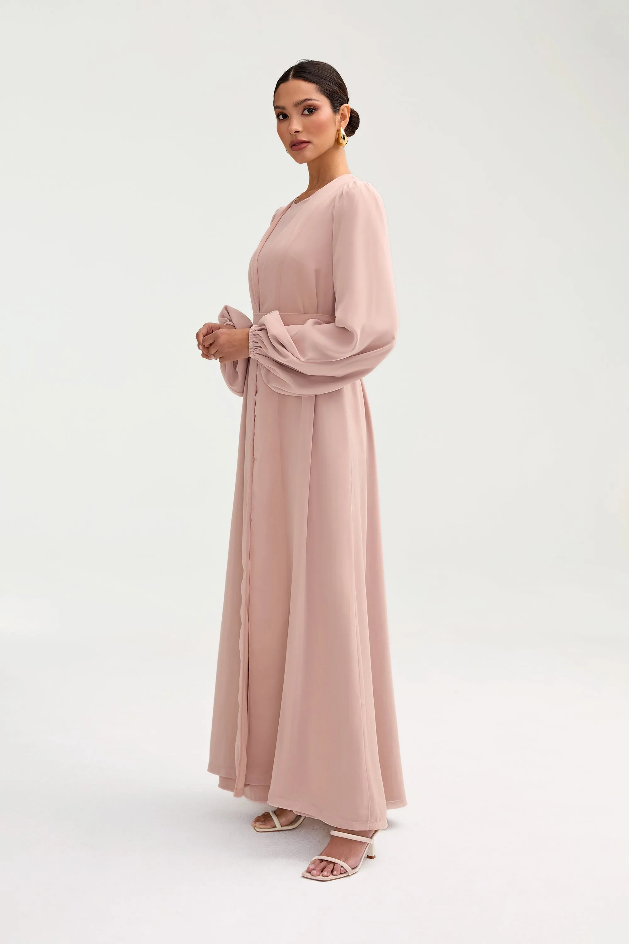 Najma Chiffon Abaya & Dress Set - Jasmine Pink