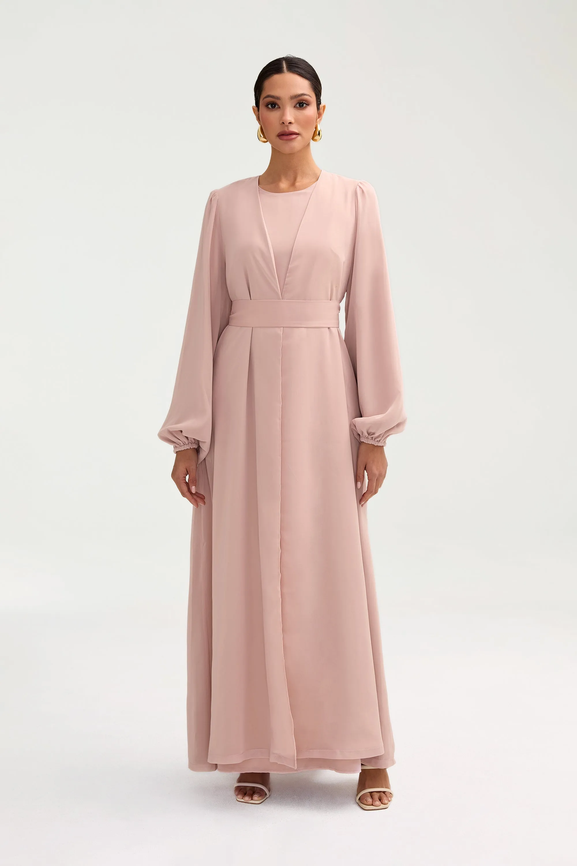 Najma Chiffon Abaya & Dress Set - Jasmine Pink