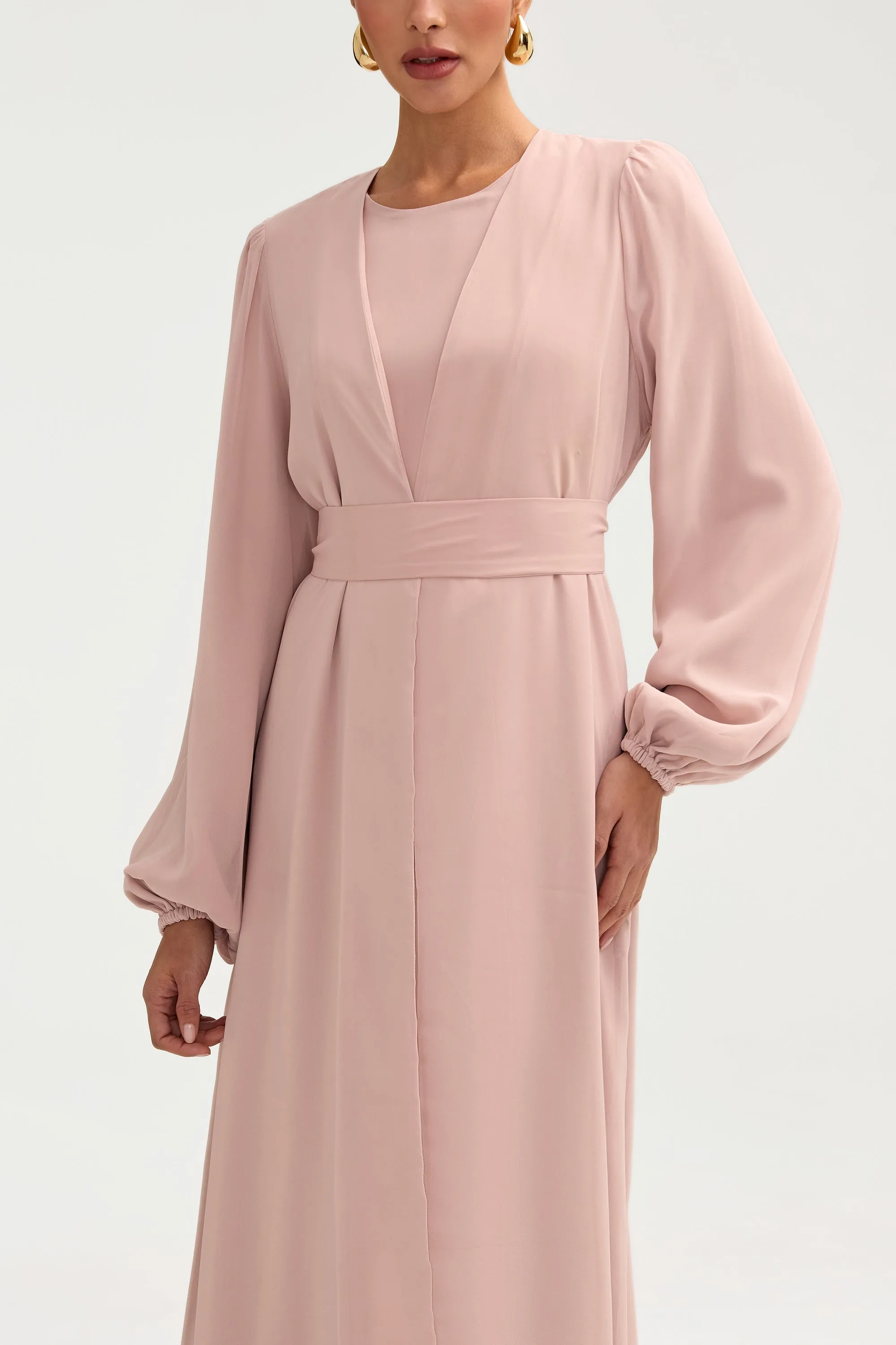 Najma Chiffon Abaya & Dress Set - Jasmine Pink