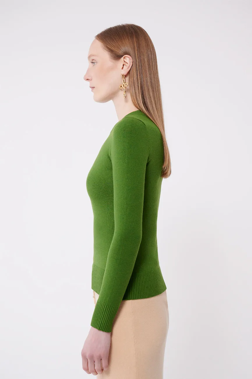 Palm Green Peachskin Long Sleeve Crew Neck