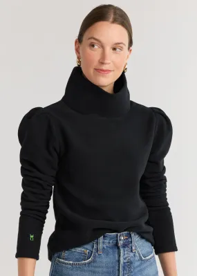 Palmer Puff Sleeve Turtleneck in Vello Fleece (Black)