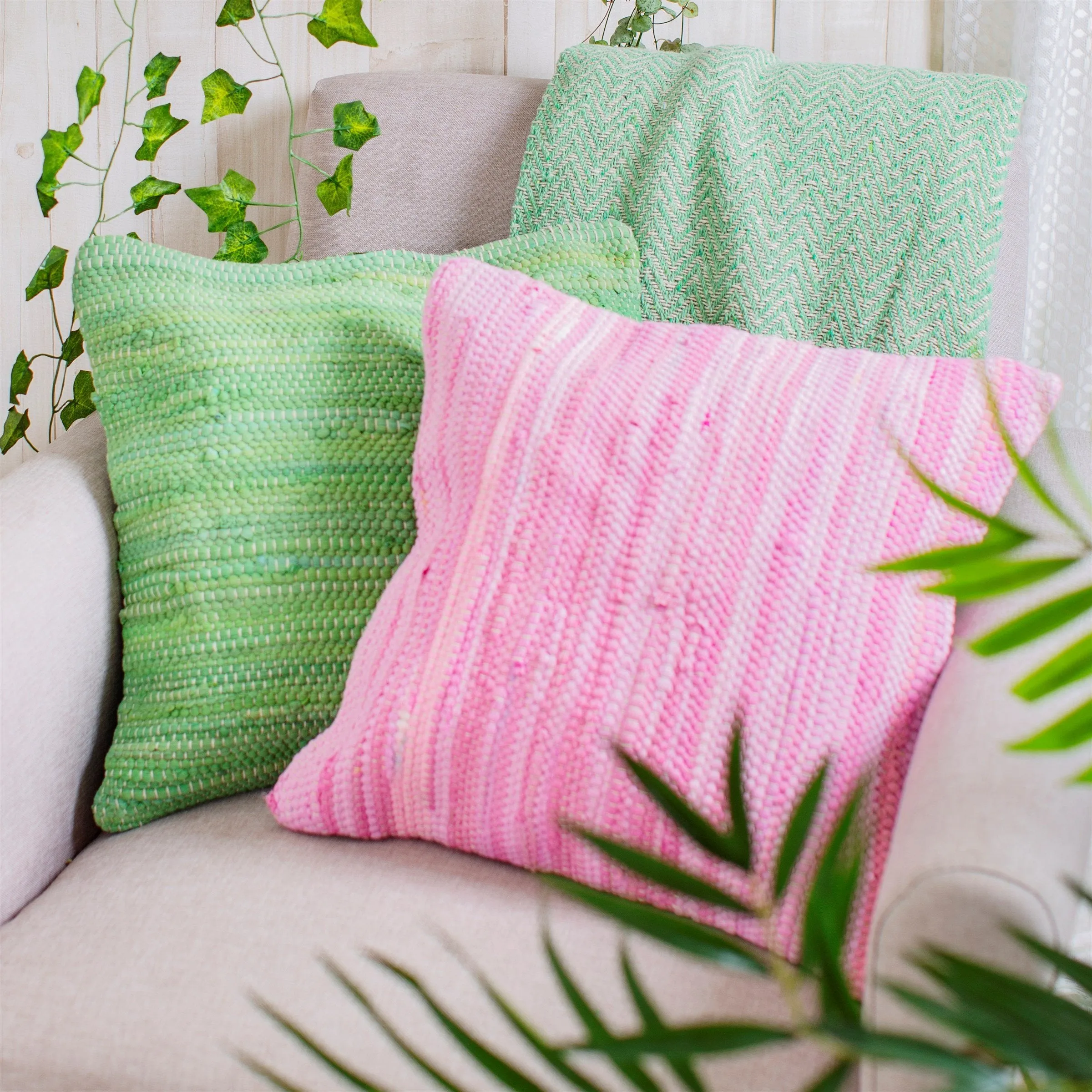 Pink Chindi Rag Cushion