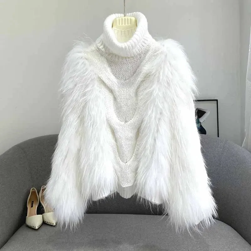 Pre Order:  Faux Fur Turtleneck Knit Sweater