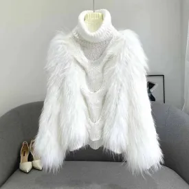 Pre Order:  Faux Fur Turtleneck Knit Sweater