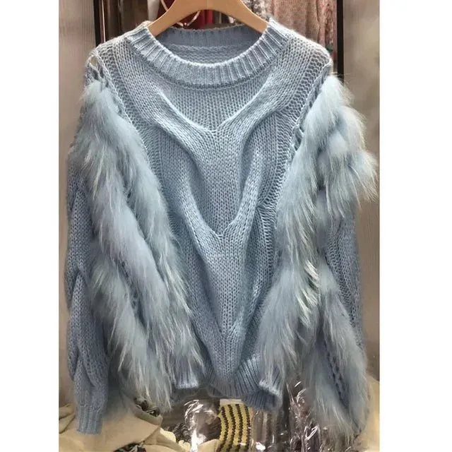 Pre Order:  Faux Fur Turtleneck Knit Sweater