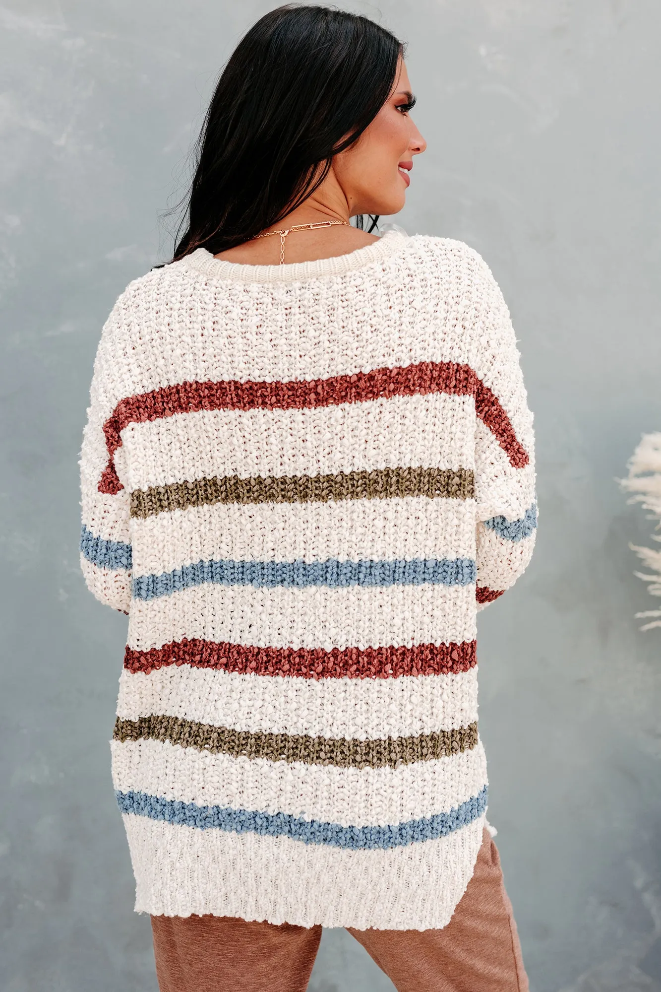 "Just Your Stripe" Striped Yarn Knit Sweater (Ivory)