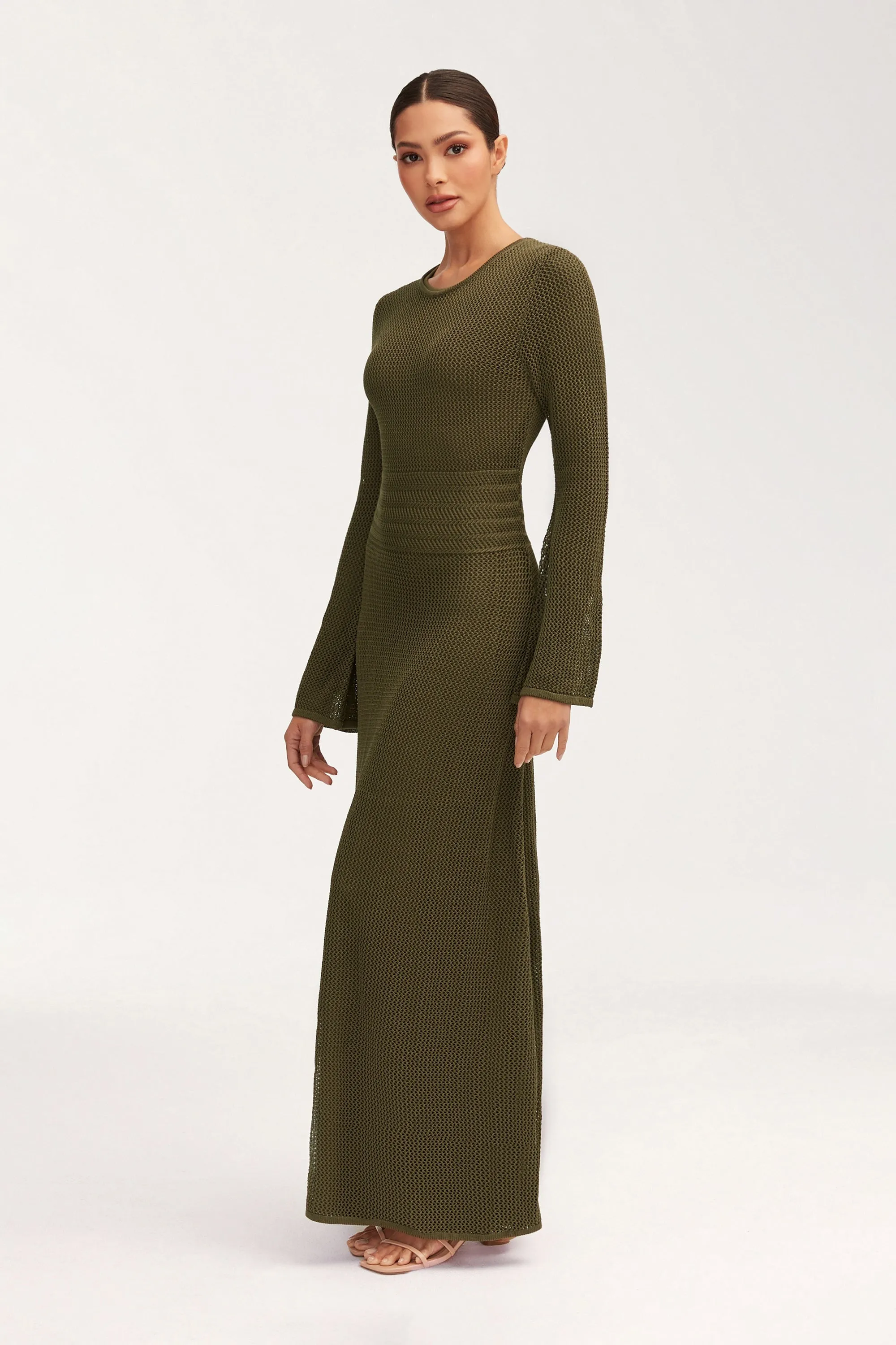 Rachel Crochet Maxi Dress - Dark Olive