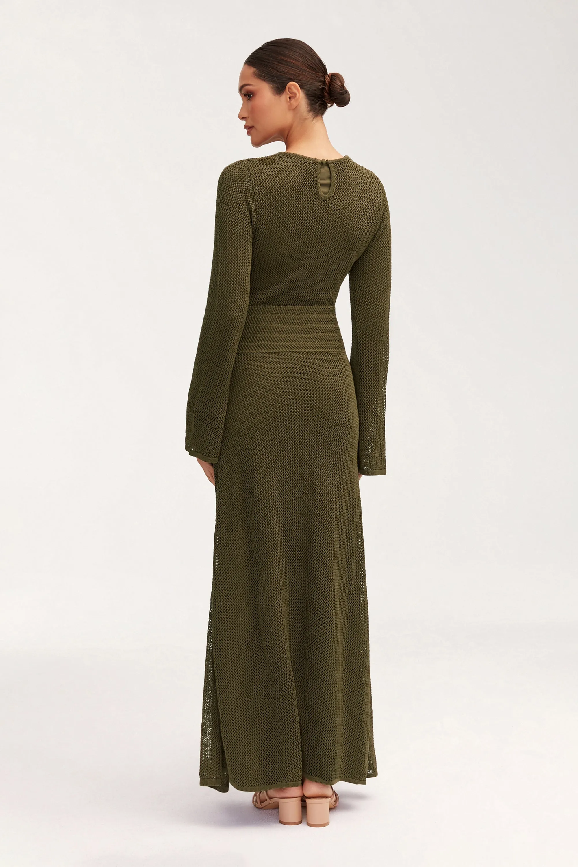 Rachel Crochet Maxi Dress - Dark Olive