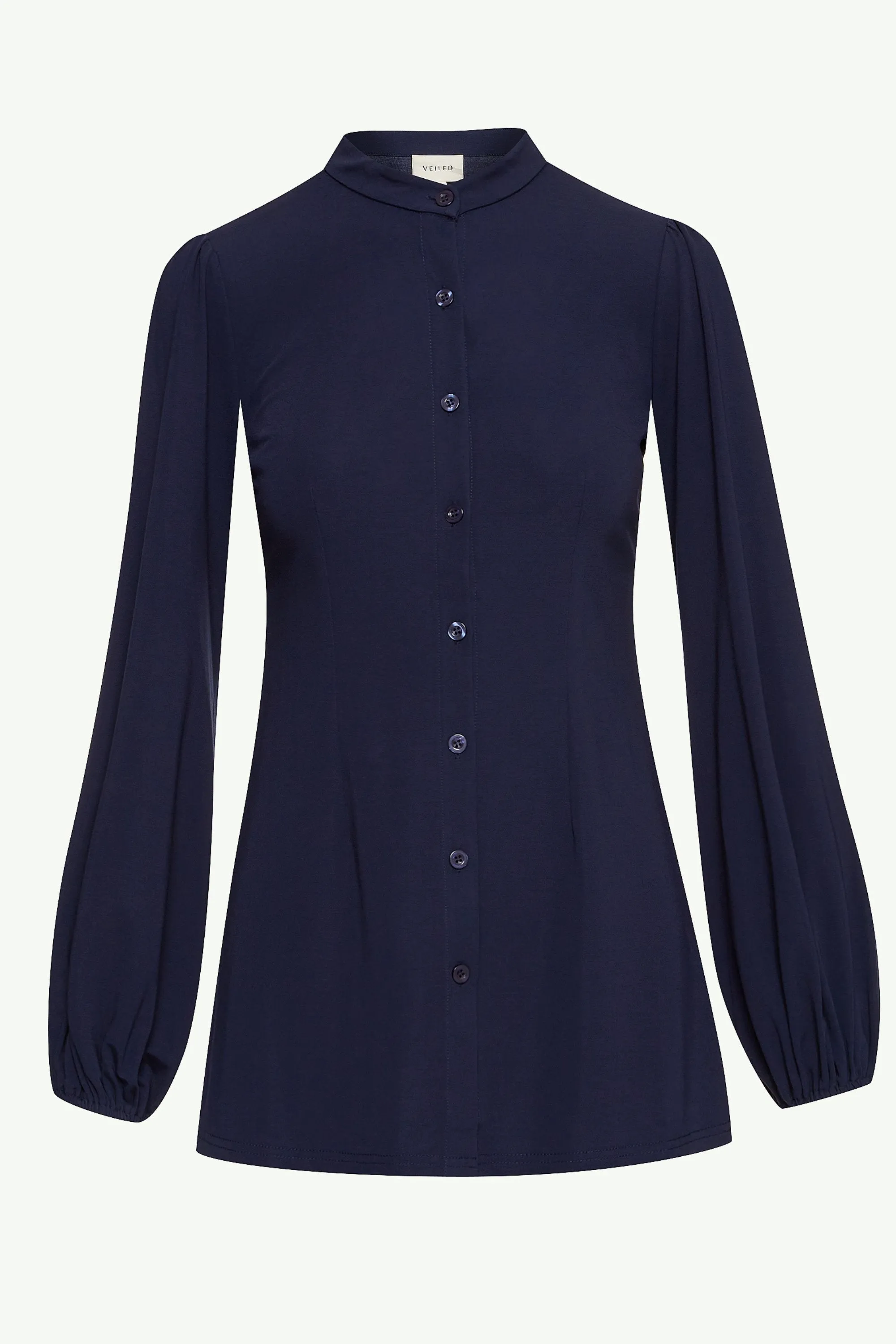 Rayana Jersey Button Down Top - Navy Blue