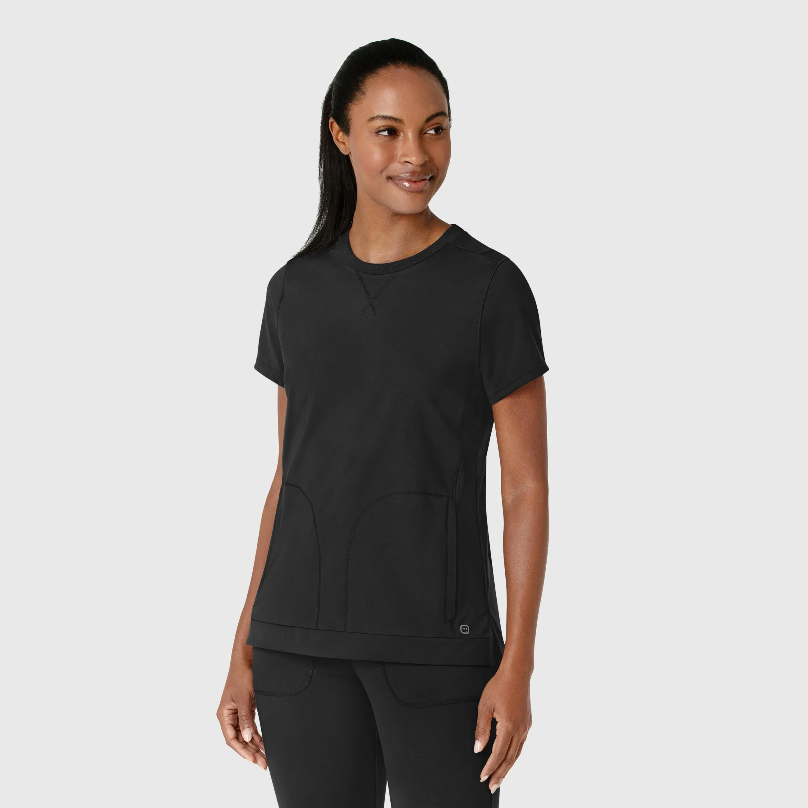 RENEW Knit Women's Flex-n-Reach Crew Neck Scrub Top - Black