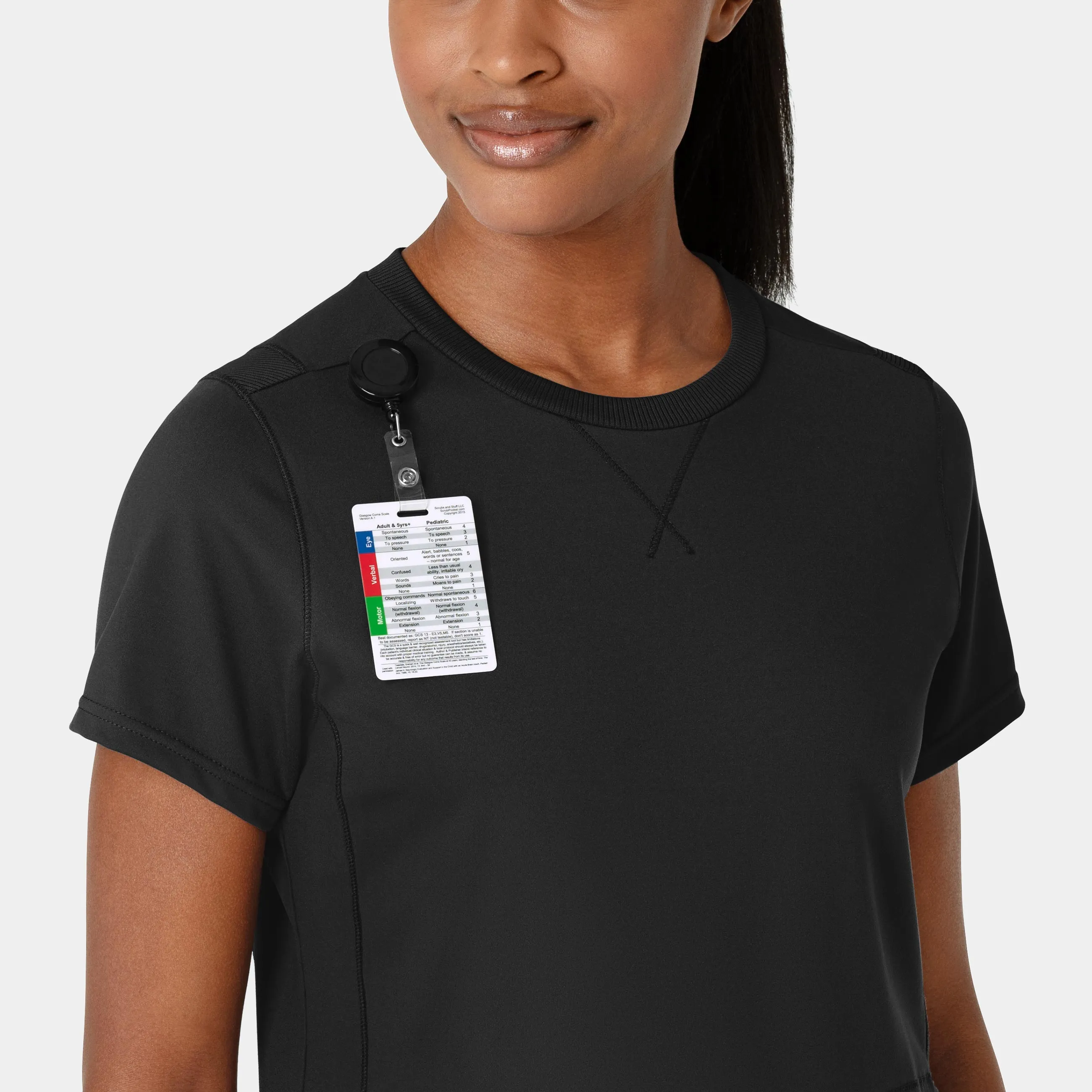 RENEW Knit Women's Flex-n-Reach Crew Neck Scrub Top - Black