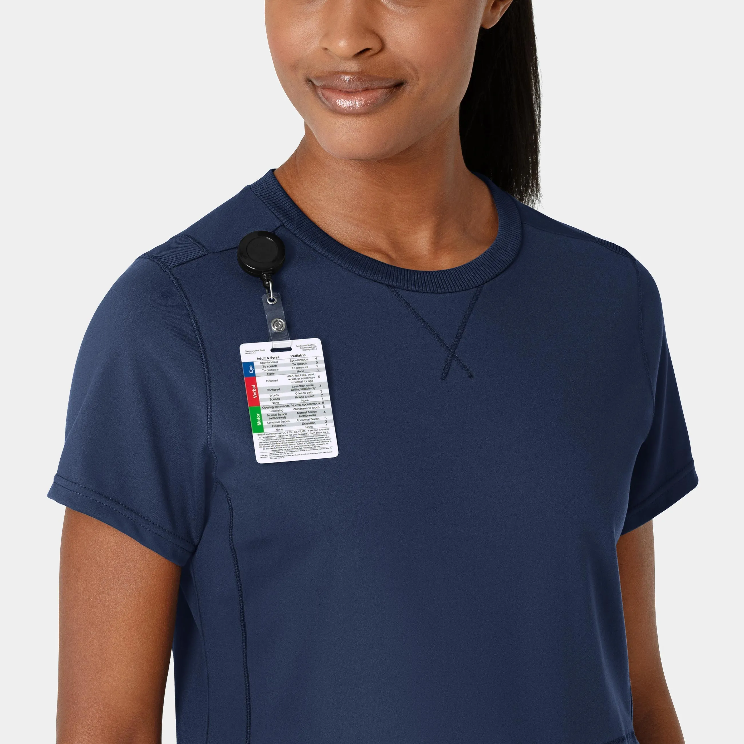 RENEW Knit Women's Flex-n-Reach Crew Neck Scrub Top - Navy