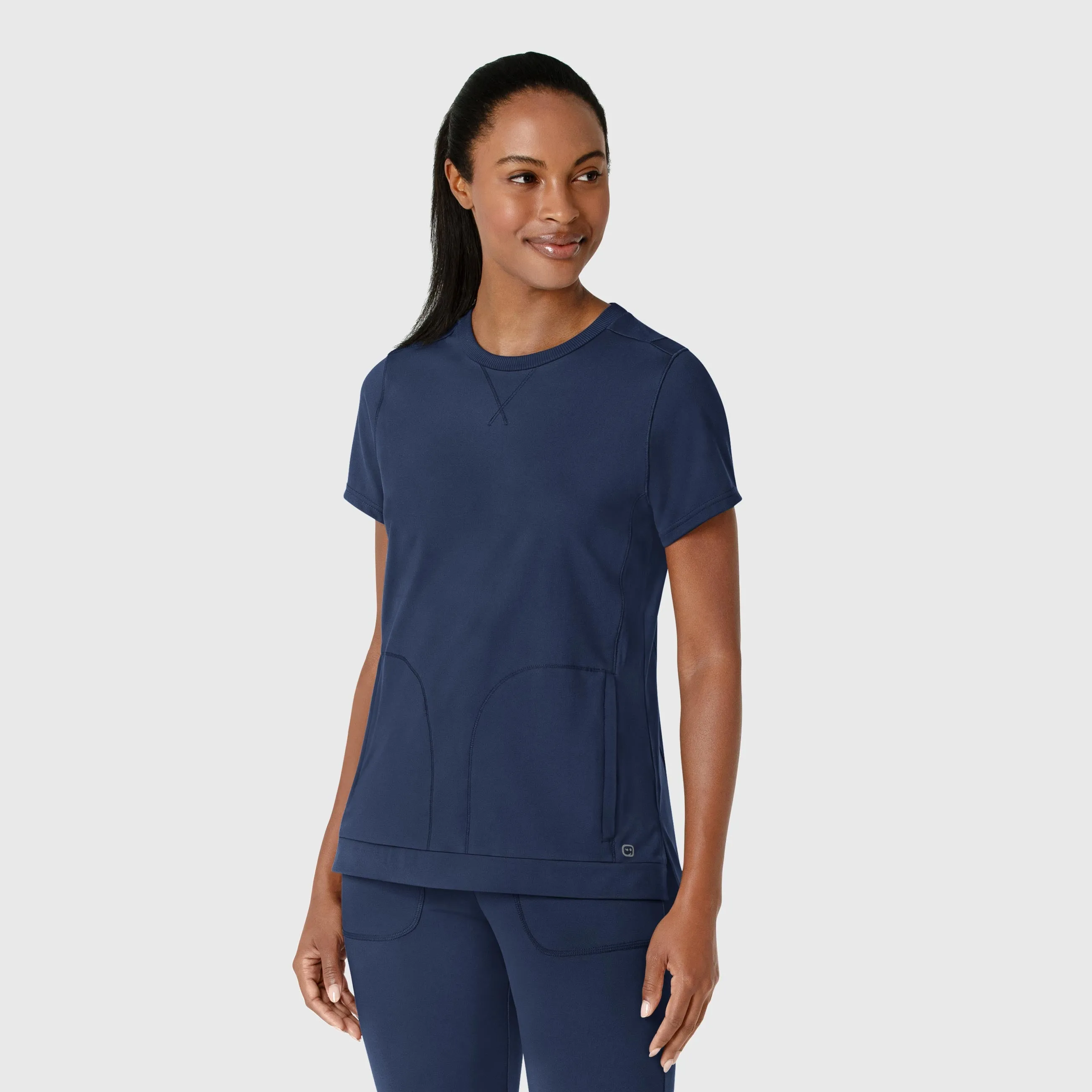 RENEW Knit Women's Flex-n-Reach Crew Neck Scrub Top - Navy