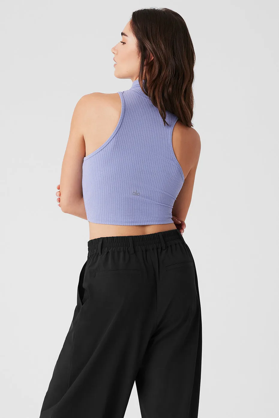 Ribbed Sea Coast Cropped Turtleneck Tank - Lilac Blue.