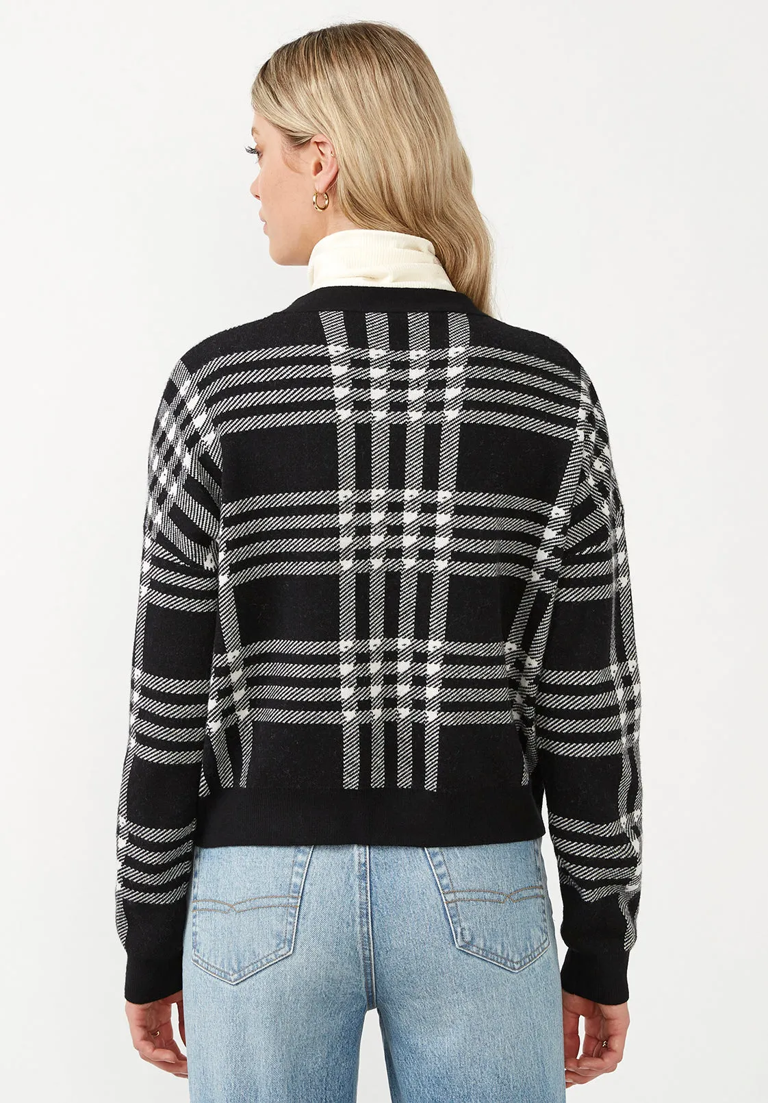 Rosina Women's Cardigan in Black & White Plaid - SW0036F