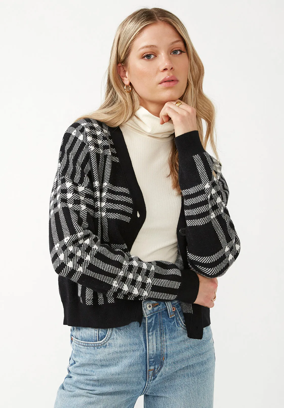 Rosina Women's Cardigan in Black & White Plaid - SW0036F