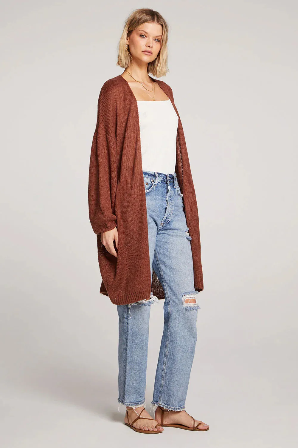 SAL Emersyn Long Sweater Cardigan in Pecan