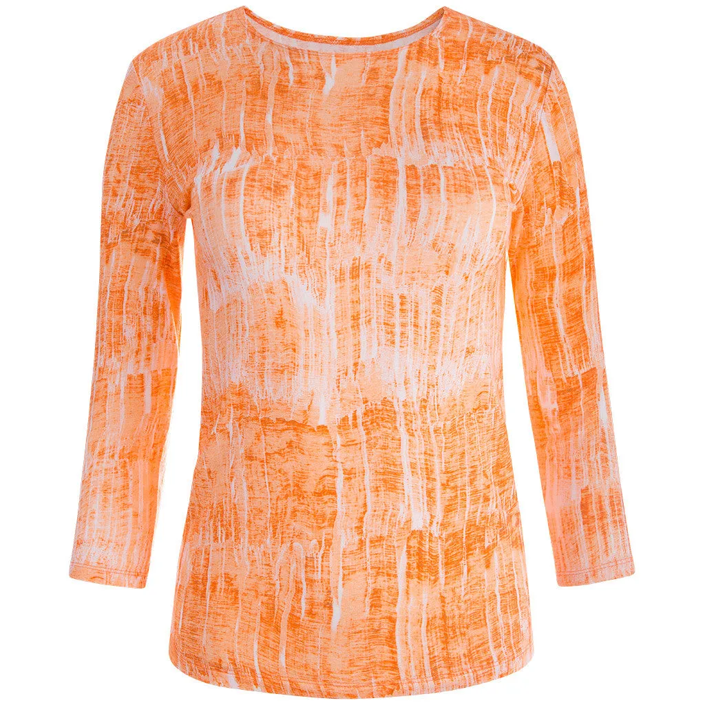 Shaped Knit Tee in Orange Ikat