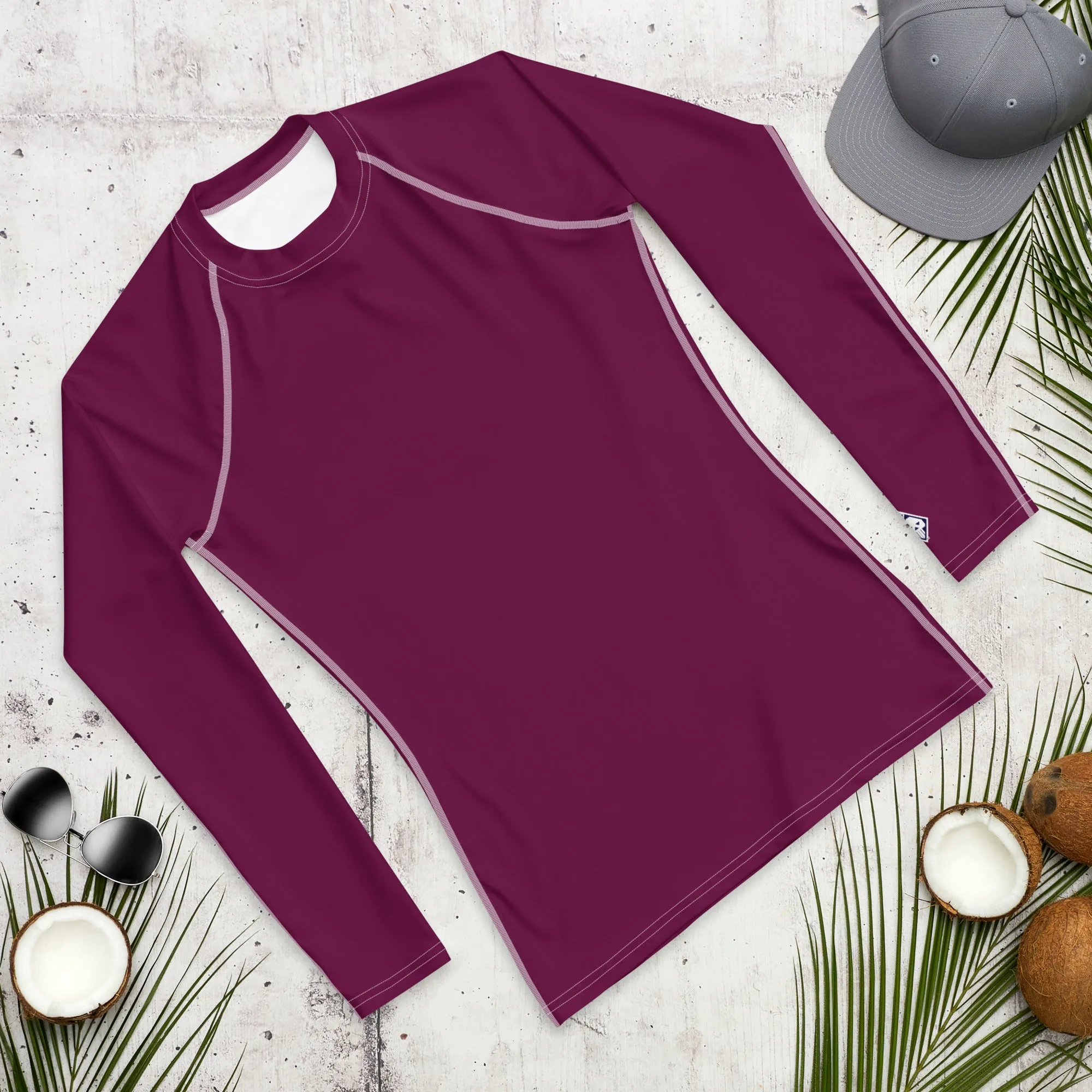 Sleek Sun Protection: Solid Color Rash Guard for Men - Tyrian Purple