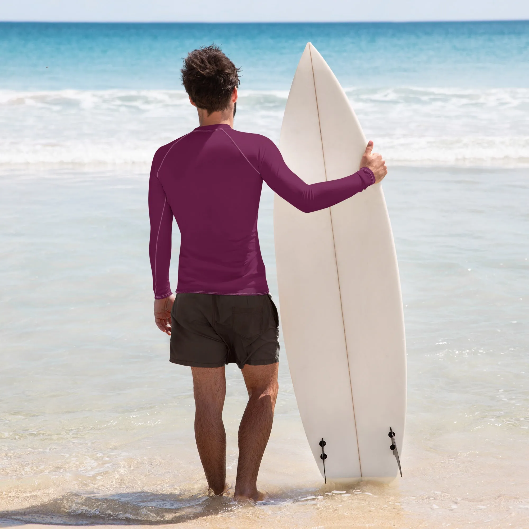 Sleek Sun Protection: Solid Color Rash Guard for Men - Tyrian Purple