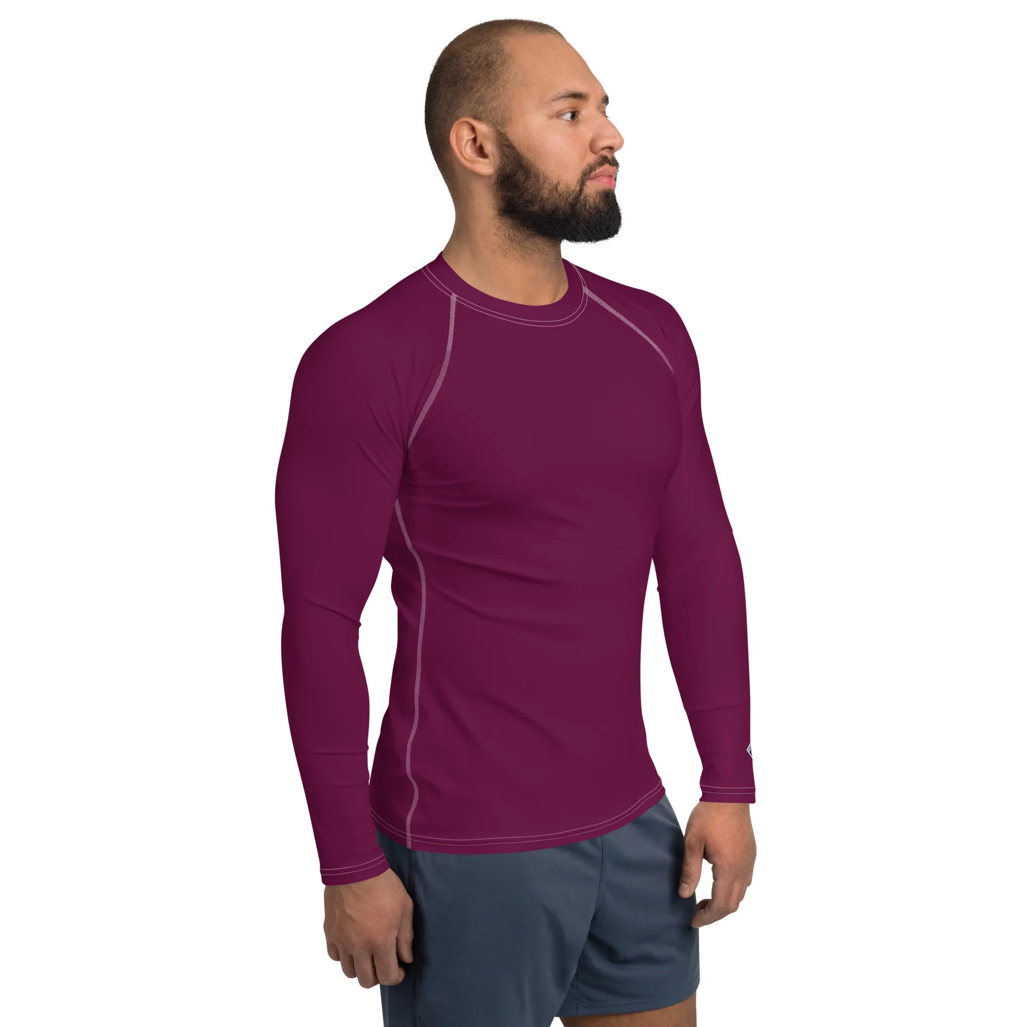 Sleek Sun Protection: Solid Color Rash Guard for Men - Tyrian Purple