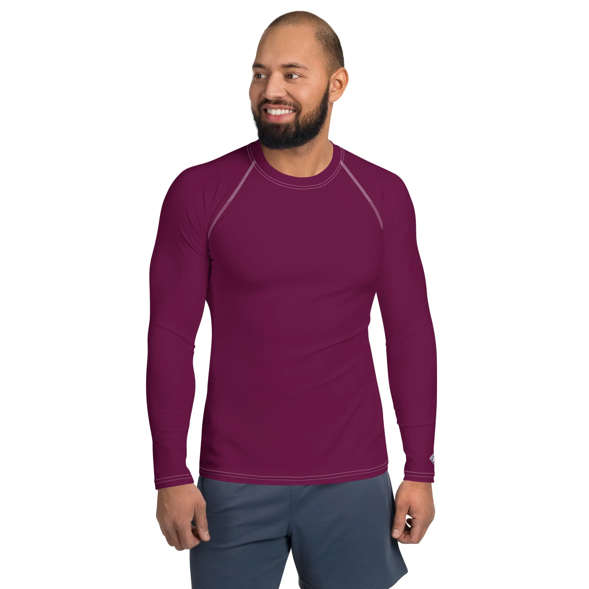 Sleek Sun Protection: Solid Color Rash Guard for Men - Tyrian Purple