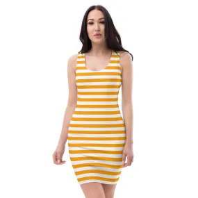 Sleeveless Orange And White Striped Dress / Bodycon Dress