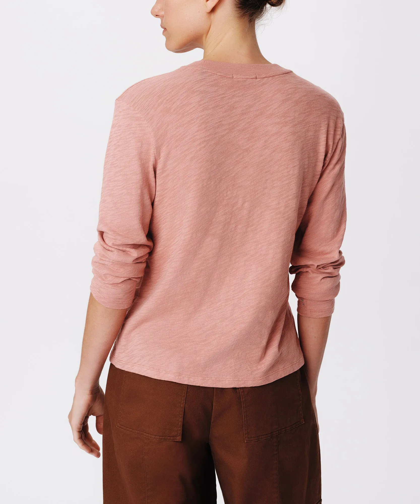 Slub Jersey Long Sleeve Crop Tee - Faded Rosewood