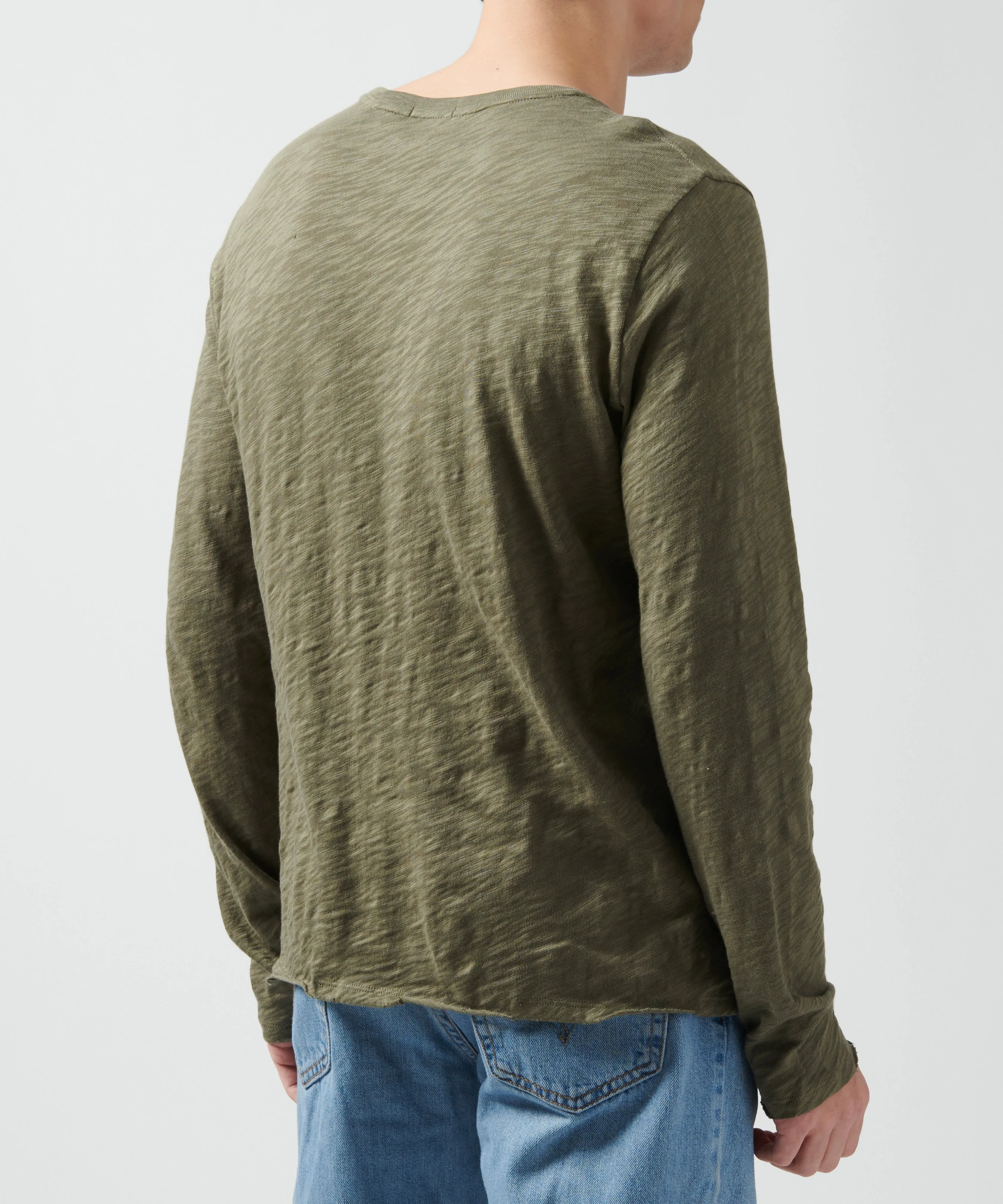 Slub Jersey Long Sleeve Destroyed Wash Tee - Army