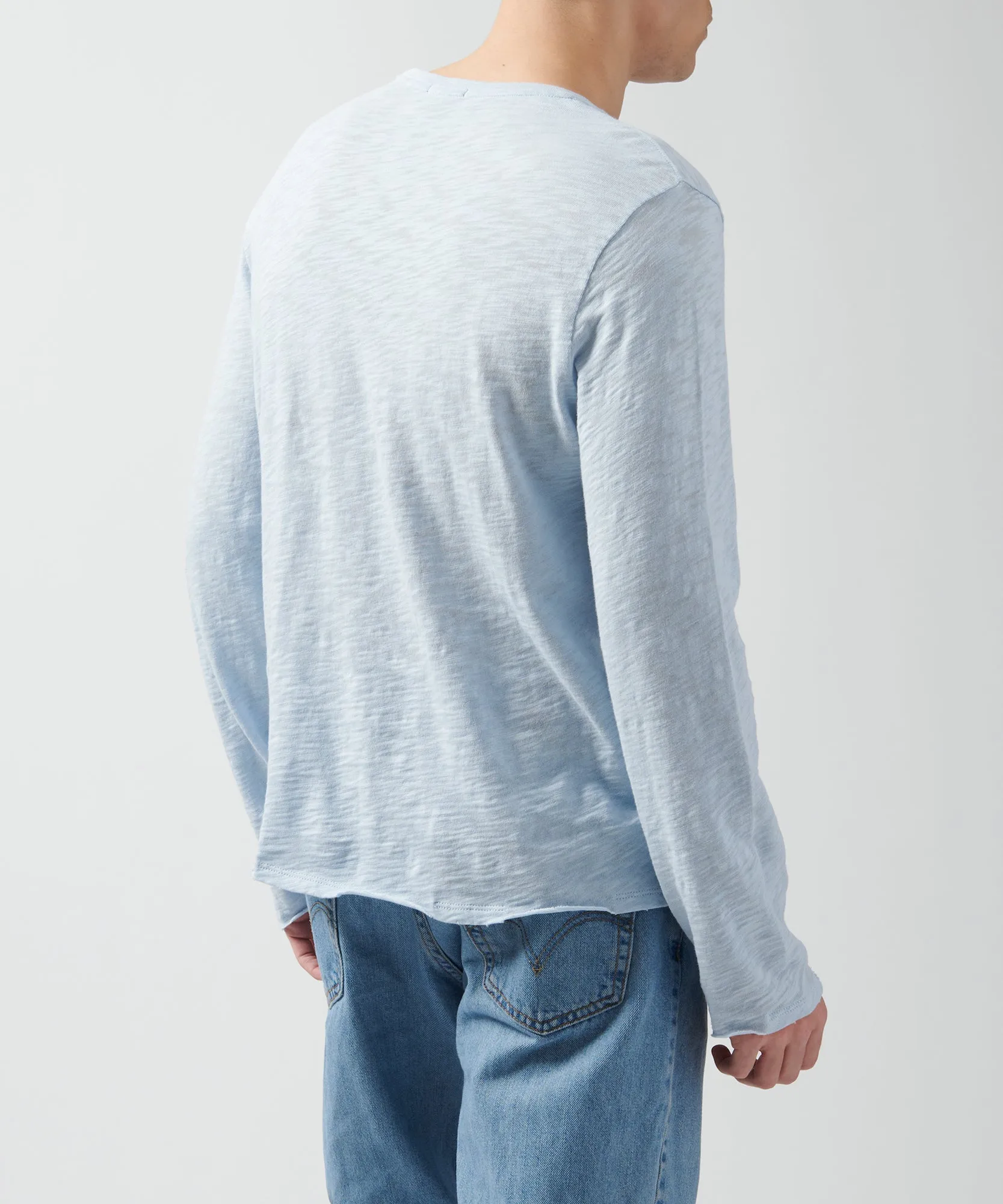 Slub Jersey Long Sleeve Destroyed Wash Tee - Powder Blue