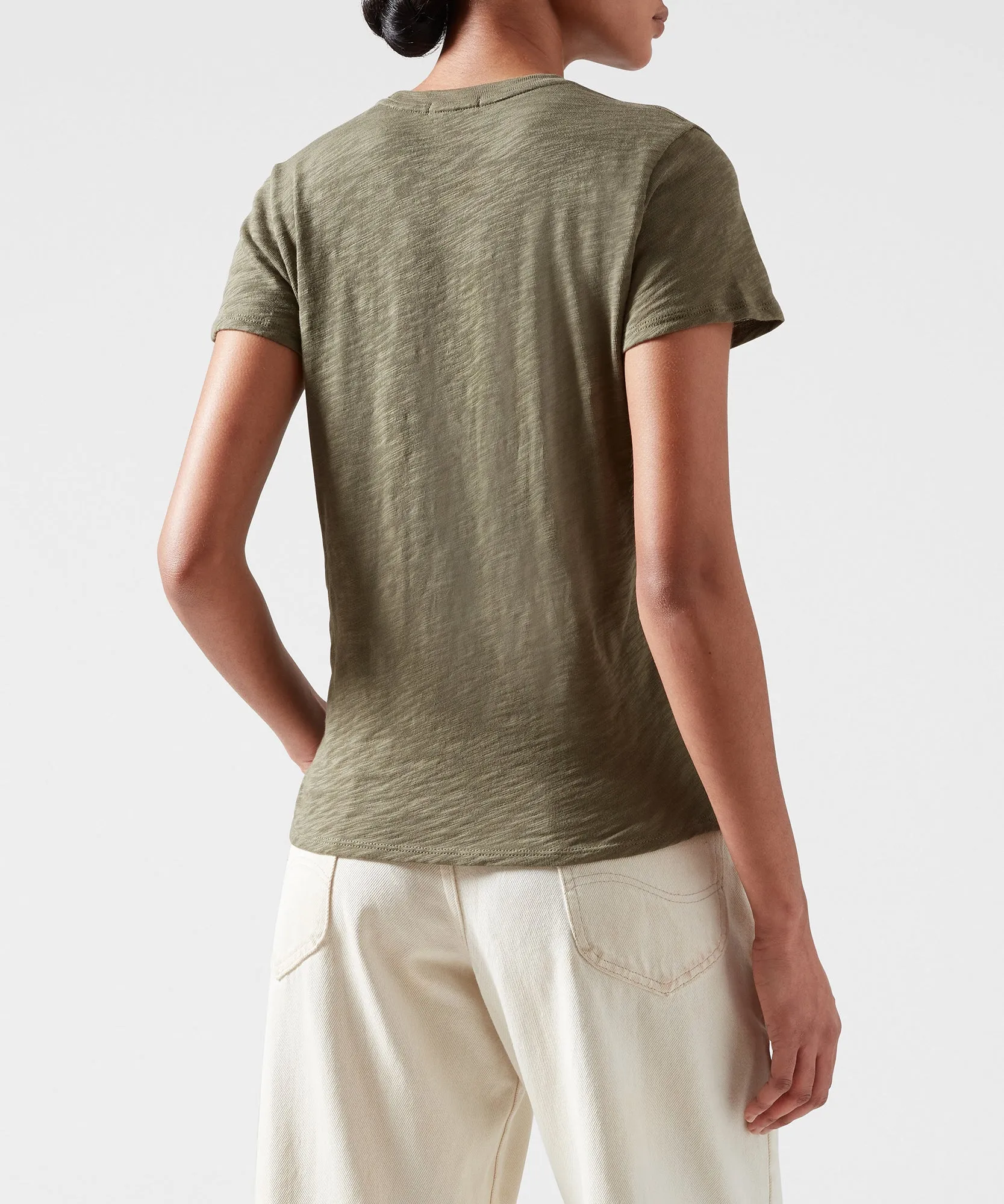 Slub Jersey Schoolboy Crew Neck Tee - Army