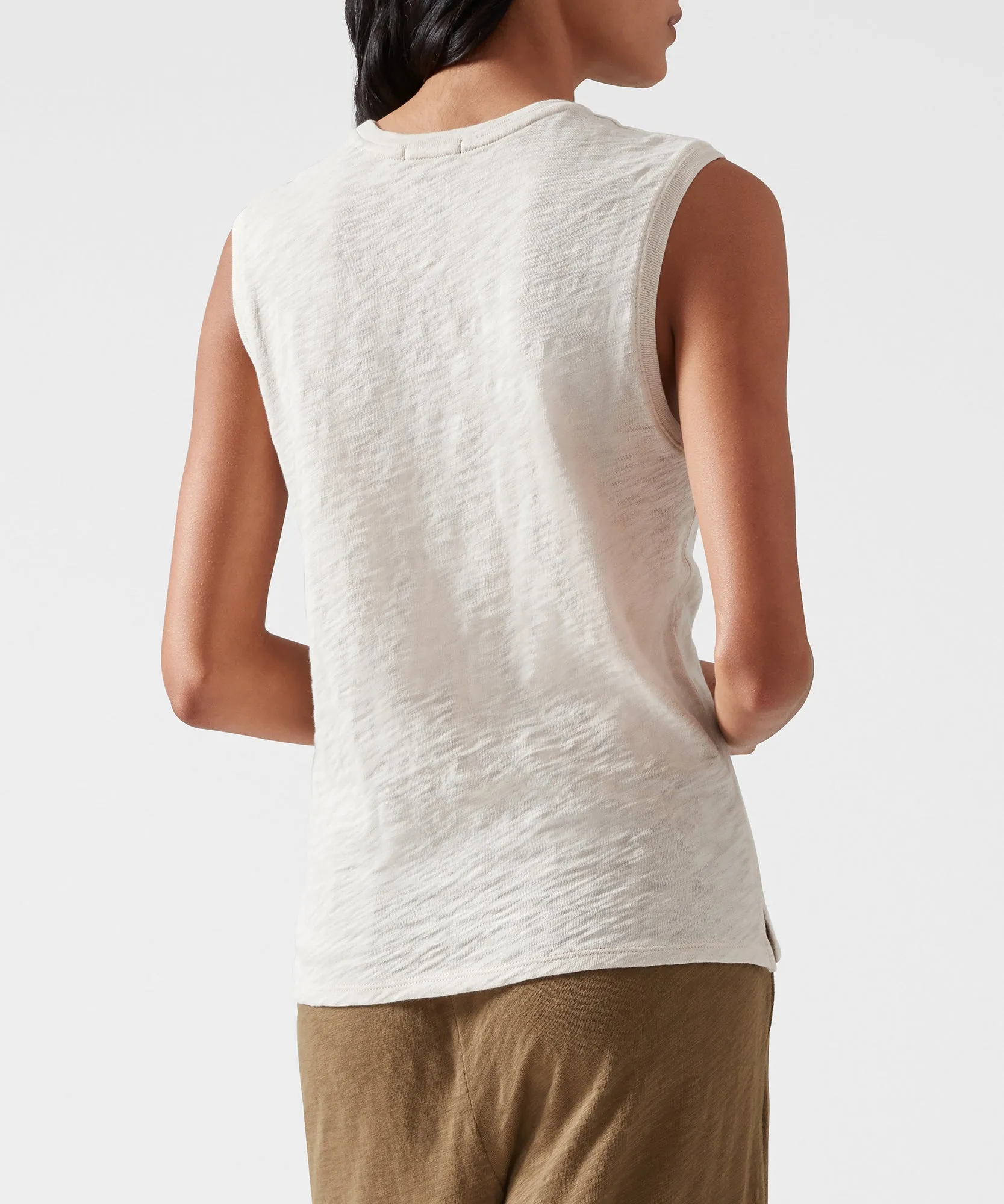 Slub Jersey Sleeveless Schoolboy Tee - Tan