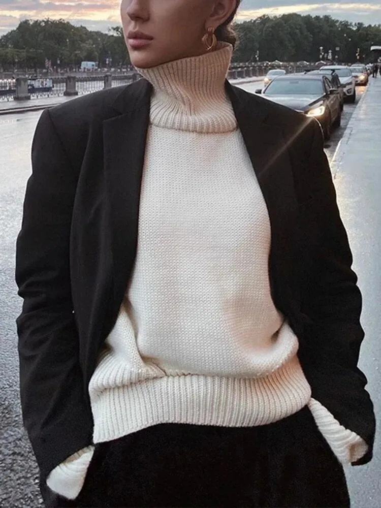 Solid Casual Sweaters For Women Turtleneck Long Sleeve Loose Chic Minimalist Sweater Female Fashion Clothing