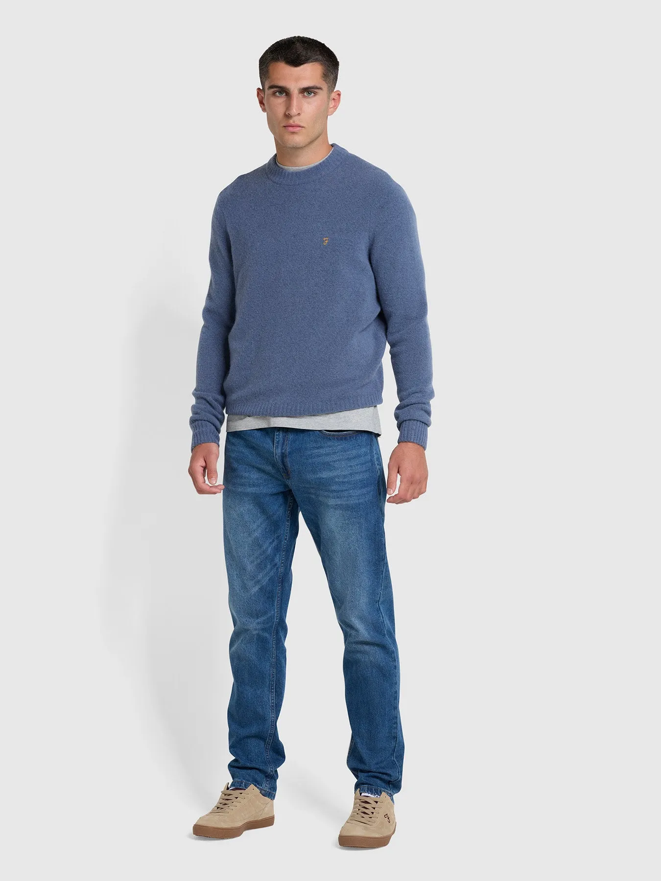 Spero Regular Fit Crew Neck Jumper In River Bed