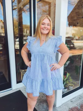 Striped in blue dress