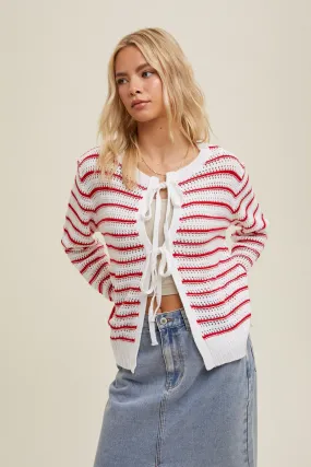 'Sweet Classic' Cardigan - Off White/Red