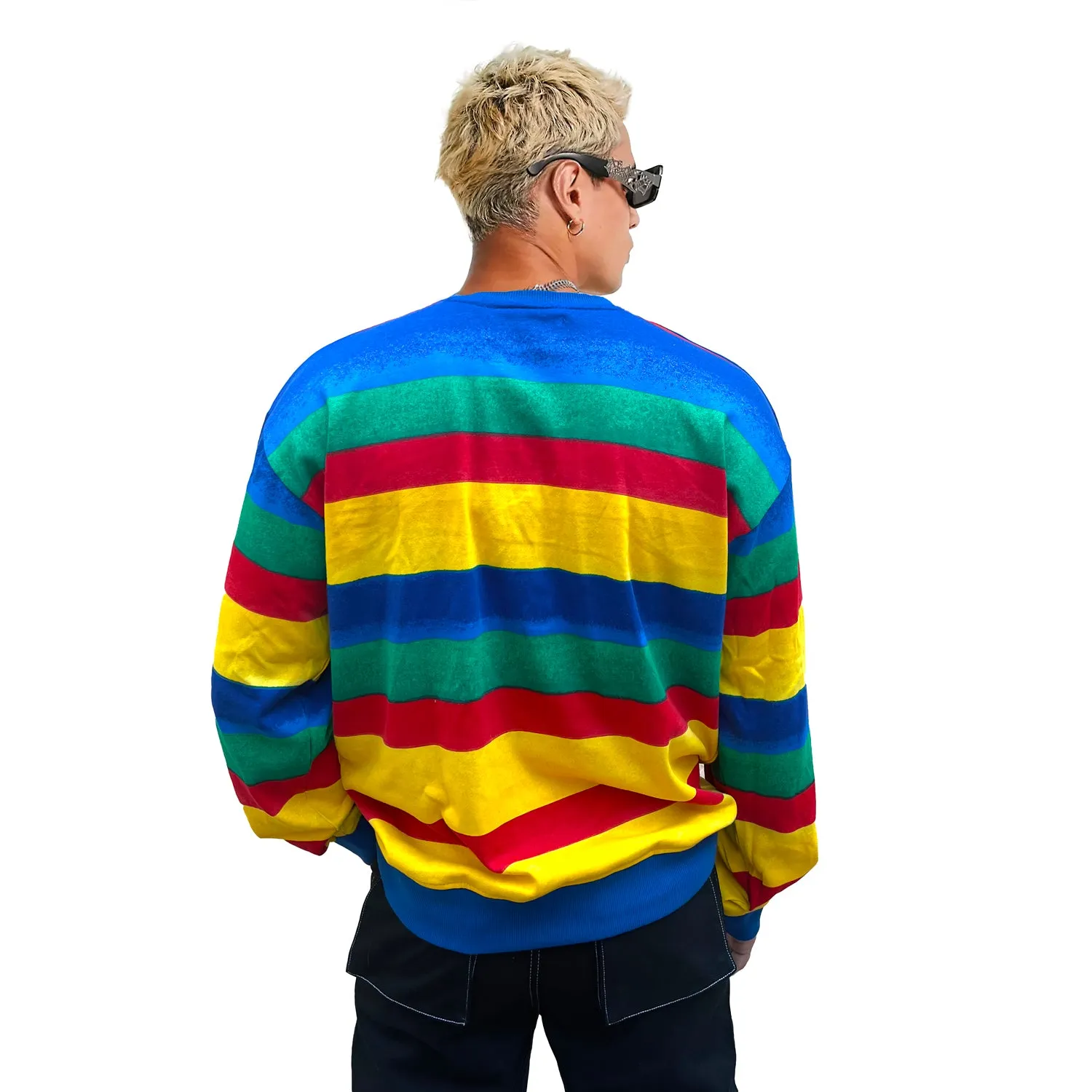 Technicolour Striped Oversized Graphic Sweatshirt